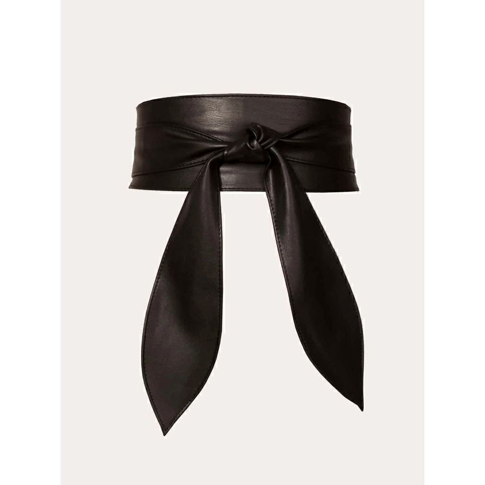 Black Knot Decor Wide Wrap Around Obi Corset Black Belt SIZE L-XL NEW